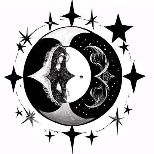 Triple Goddess Hekate Moon Surrounded By Stars