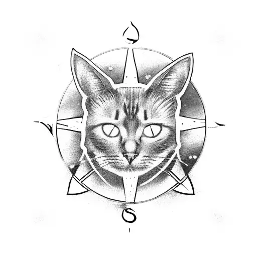 A Black And Grey Compass Rose With Swimming Goggles And A Cat Silhouette As The Central Design