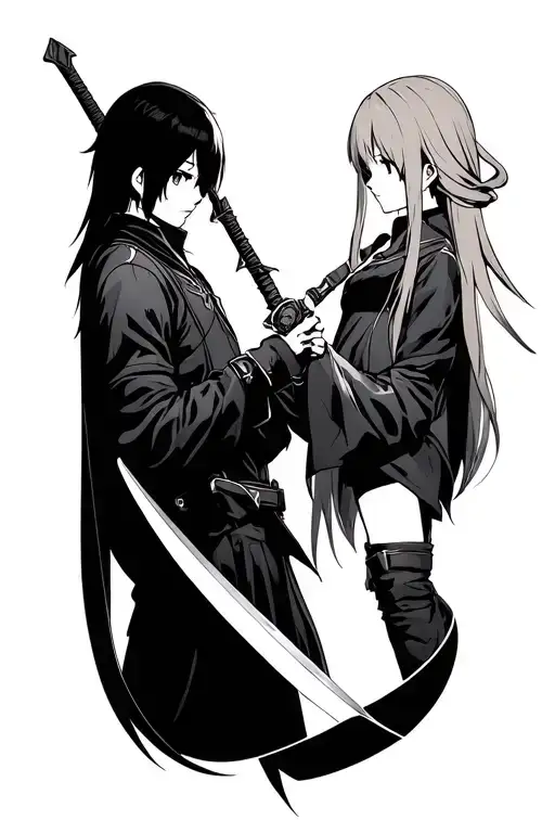 Sword Art Online Themed Tattoo Design Featuring Kirito And Asuna