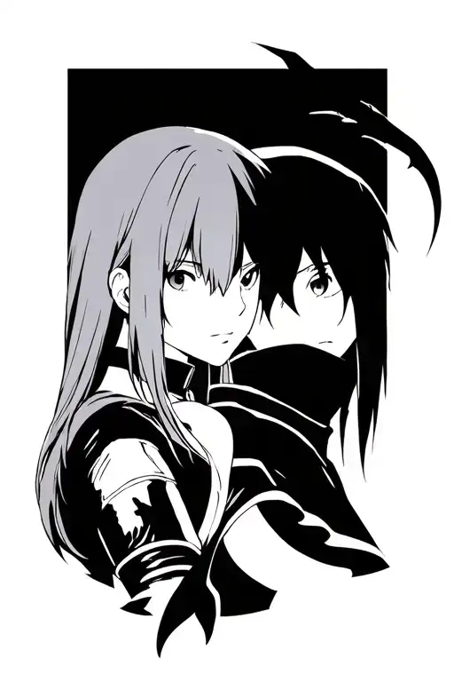 Sword Art Online Themed Tattoo Design Featuring Kirito And Asuna