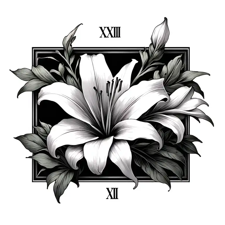 Roman Numerals With A Lilly Flower