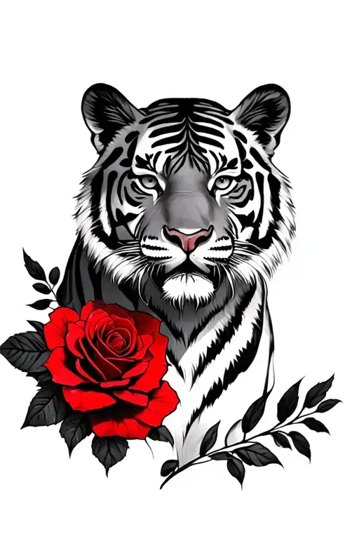 Tiger With Red Roses