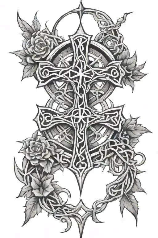 Celtic Cross And Thorns Intertwined With A Halo