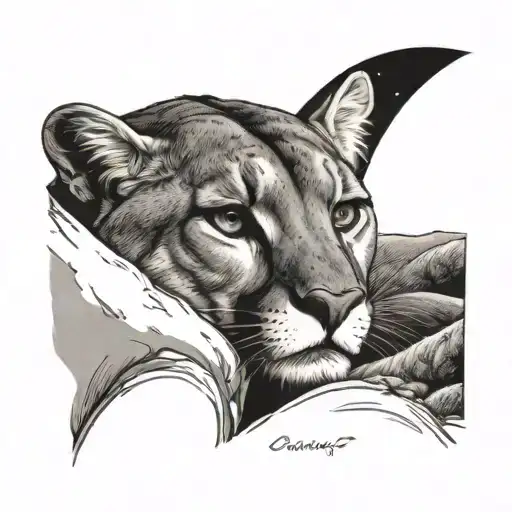 Cougar Laying Looking Up At Moon