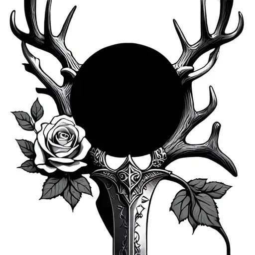 Sword With Deer Antlers And Small Rose