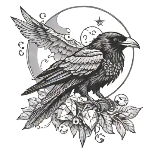 Crow With Crystals And Moon