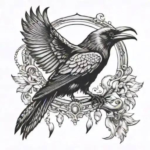 Crow With Crystals And A Crescent Moon