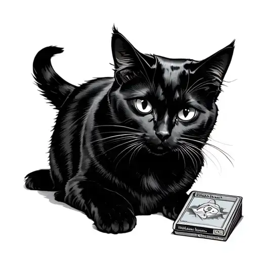 Black Cat Sitting Next To A Deck Of Magic The Gathering Cards