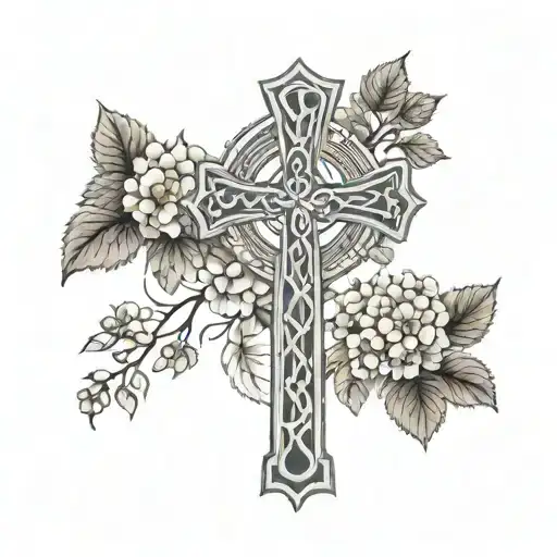 Celtic Cross And Hydrangeas Around