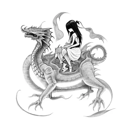 A Goth Girl Riding A Dragon Through A Field Of Buns