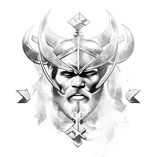Create A Tattoo Featuring A Viking Warrior With Slavic Symbols In The Background