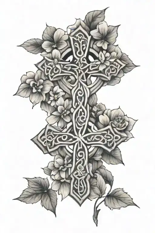 Medium Sized Celtic Cross And Multiple Hydrangeas All Around