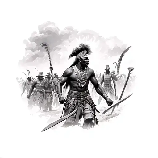 A Powerful Image Of Shaka Zulu Leading A Group Of Miners