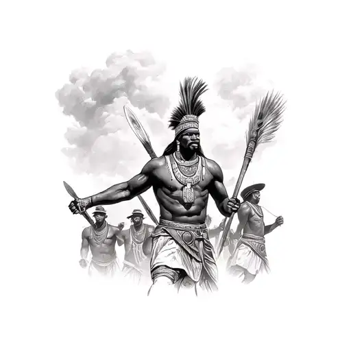A Powerful Image Of Shaka Zulu Leading A Group Of Miners