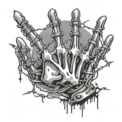 Skeleton Hand Metal Sign Barb Wire