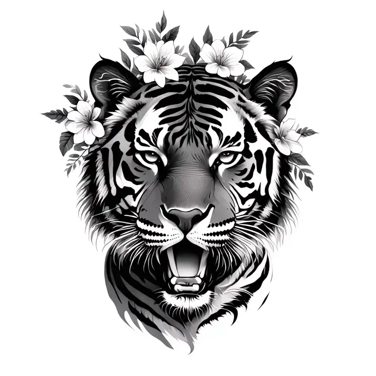 Tiger And Flowers