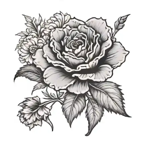 A Black Ink Tattoo Of The Roman Numeral 87 With A Carnation Flower