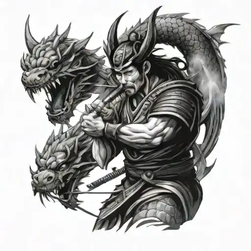 Samurai And Dragon Surrounded
