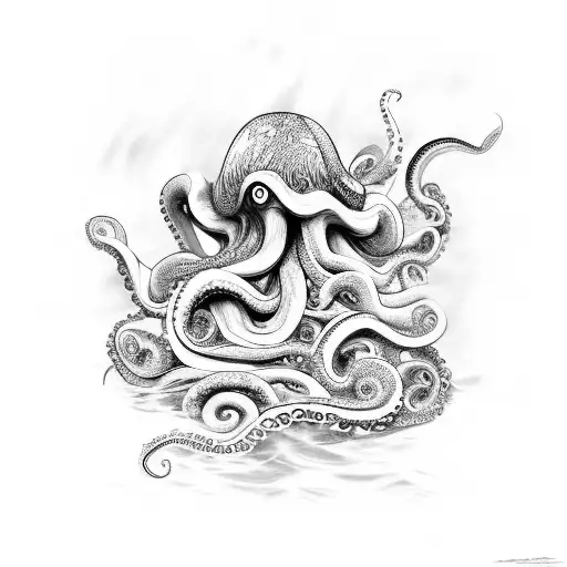 New York With Waves And Octopus In The Water