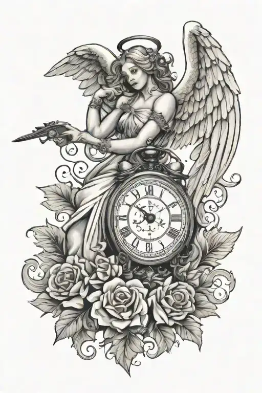 Angel With Clock Wings And Fleur-de-lis
