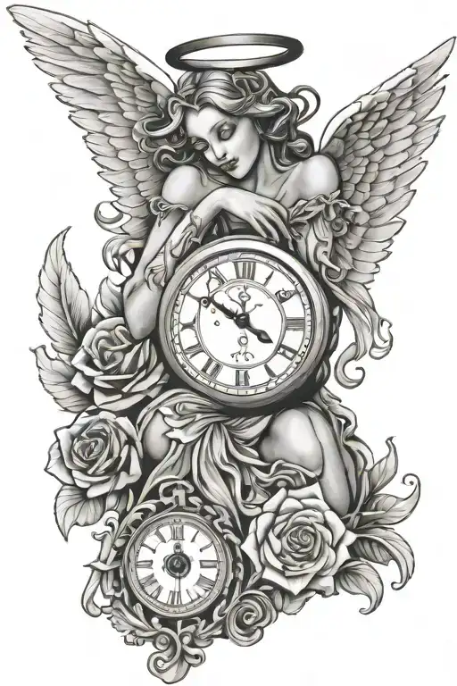 Angel With Clock Wings And Fleur-de-lis