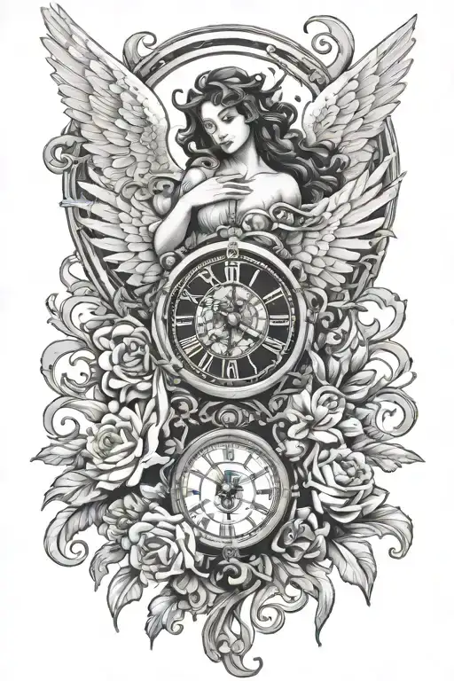 Angel With Clock Wings And Fleur-de-lis