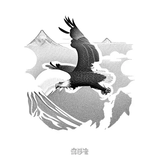 A Majestic Eagle Flying Over Mount Fuji With A Clock Embedded In Its Wings