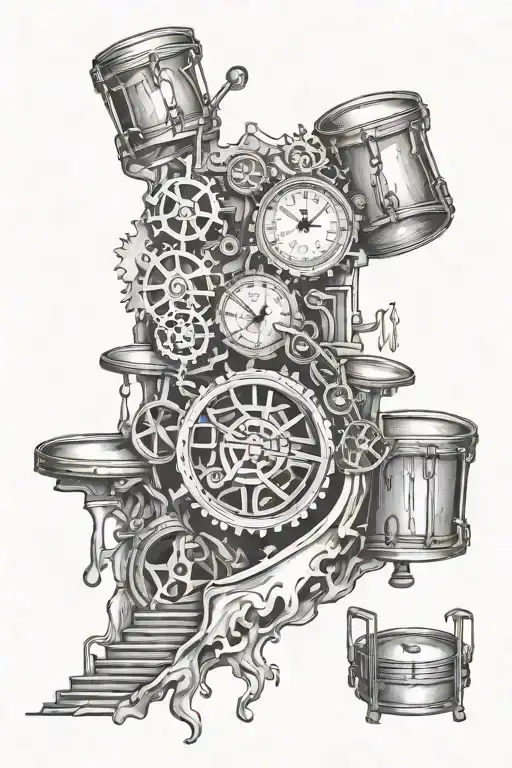 Drums Gears Clock Stairs Water