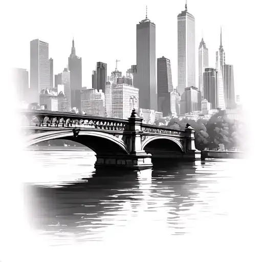 New York Skyline Central Park Bow Bridge