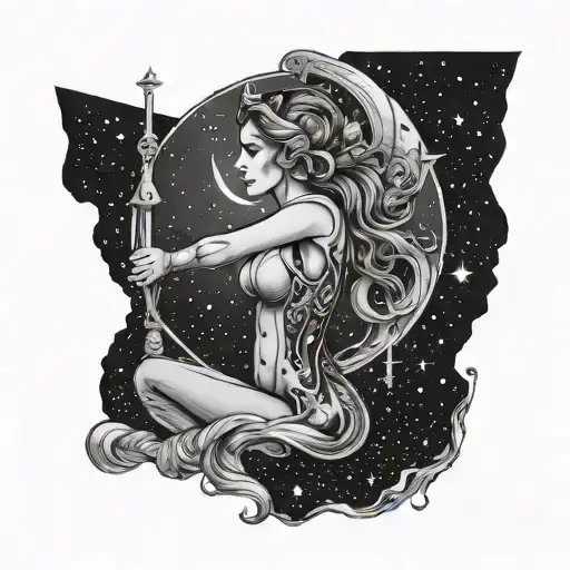 Cancer Zodiac Woman Intertwined With Sagittarius Zodiac Constellation Under Stars And Moon