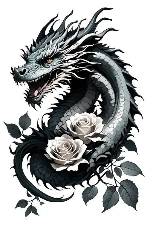 Dragon And Roses