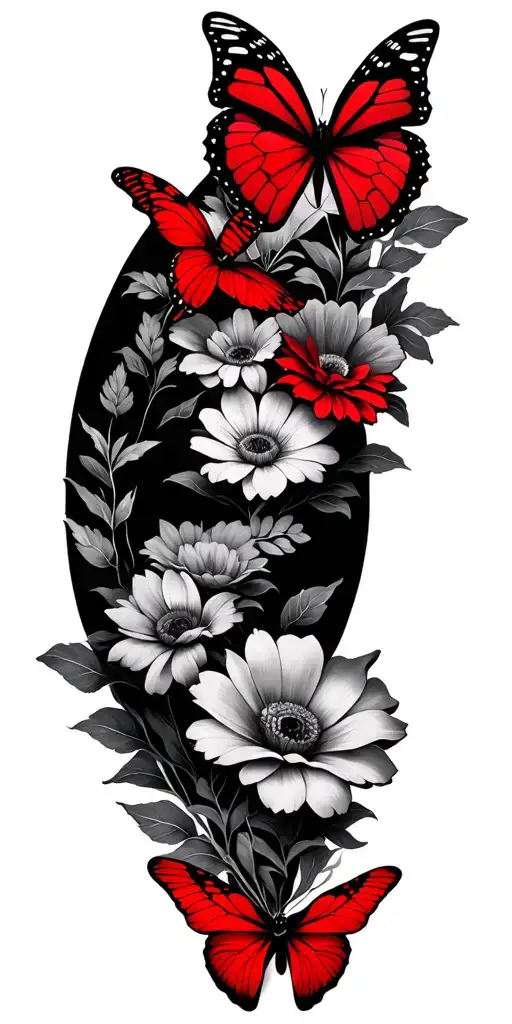 Names Thiago And Ezekiel With Red Butterfly And Flowers