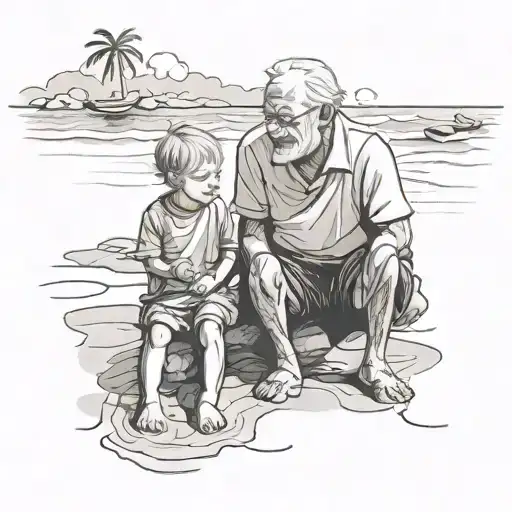 Grandpa And Grandson At Beach