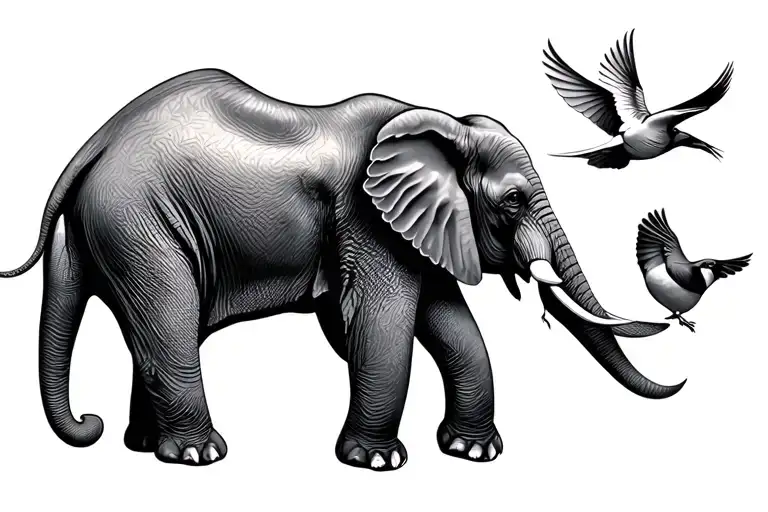 Elephant And Small Bird Flying Together Small