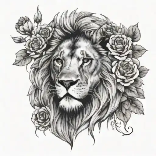 Lion And Flowers