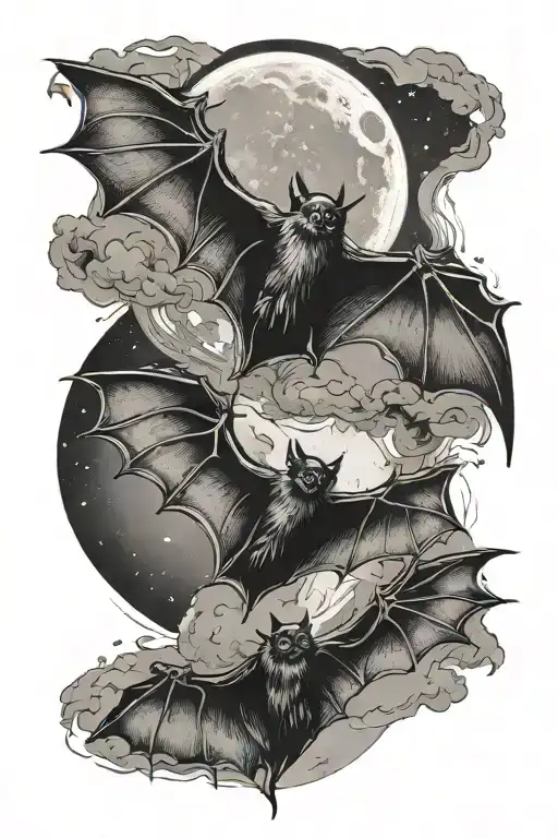 Bats And Moon Merging Together