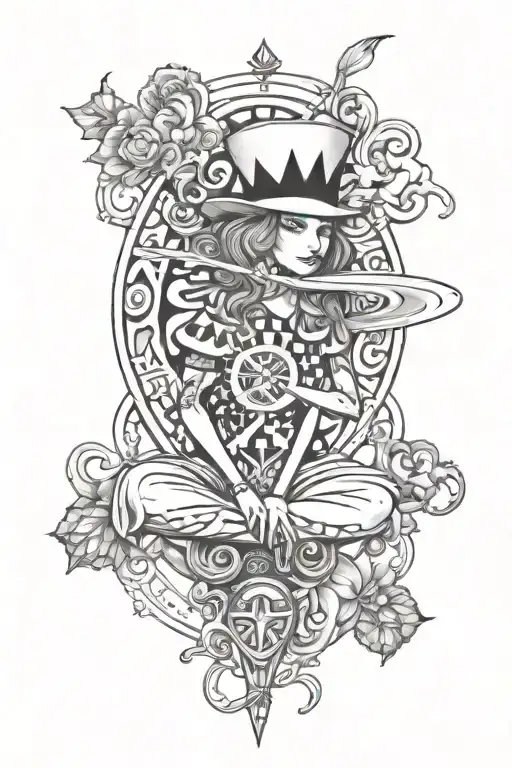 Alic In Wonderland Tattoo With Zia Symbol Incorporated