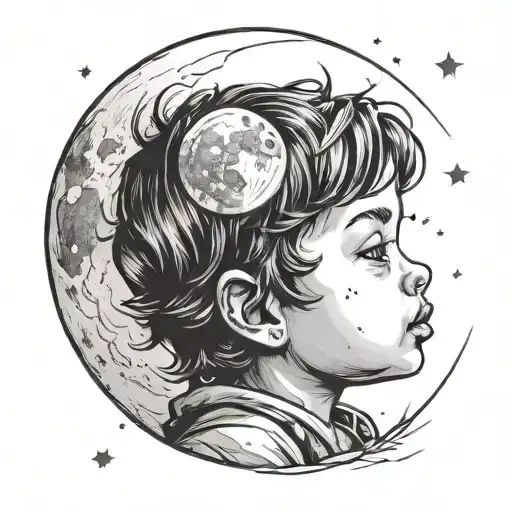 The Face Of A Child Looking At The Moon