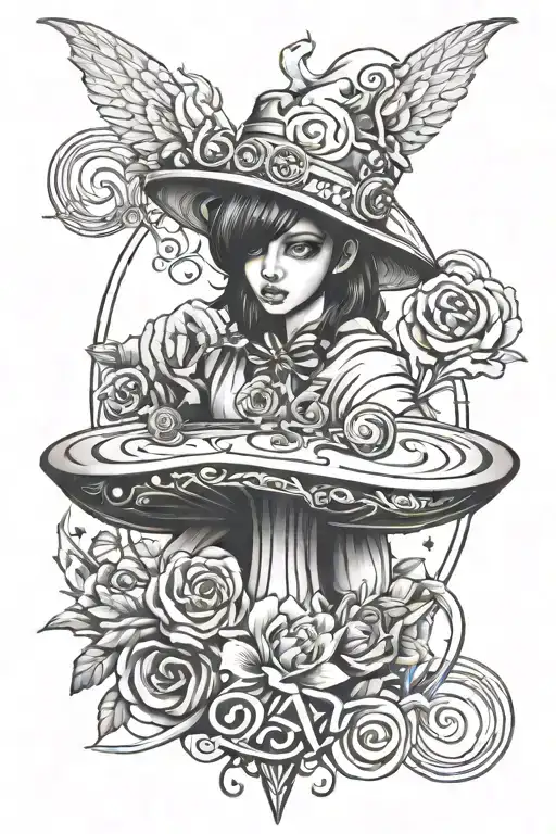 Alic In Wonderland Theme Tattoo With Zia Symbol Incorporated