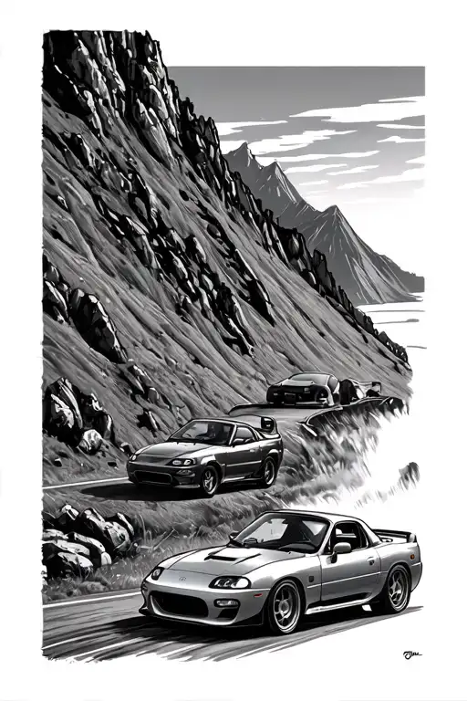 Drift Nissan 200Sx S13 And Mazda Mx5 Mk1 On Mountain Road Winding