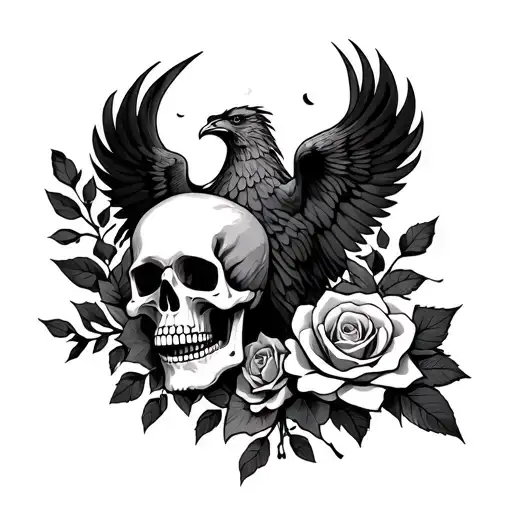 Skull And Roses And Phoenix Rising