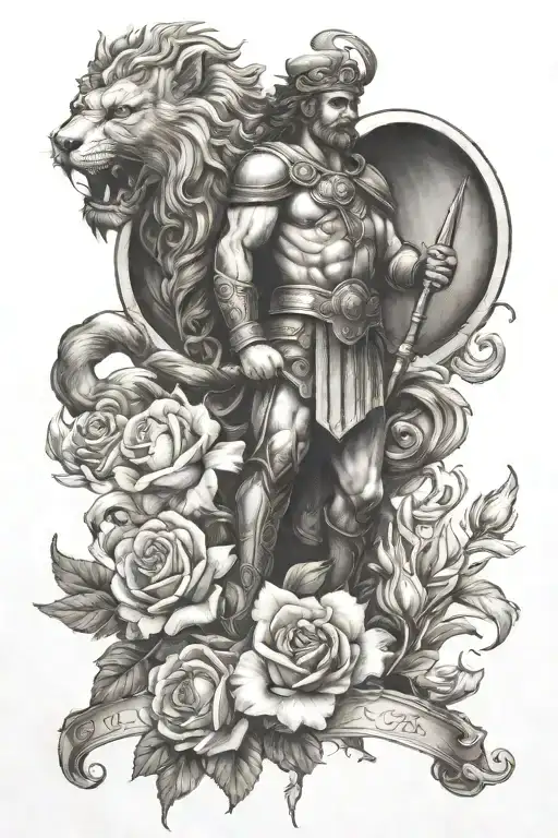 Roses And Lilys With St Florian And Lion Roaring Behind
