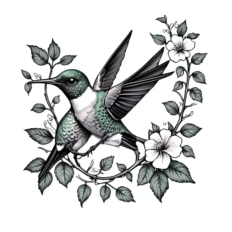 Small Hummingbird With Vine Flowers Wrapping Around Wrist