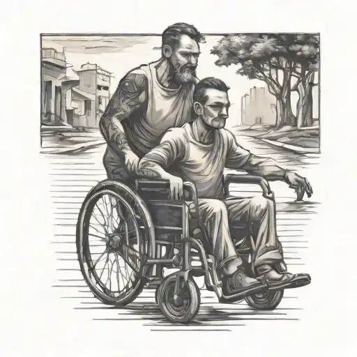 Man Pushing His Brother In Wheelchair
