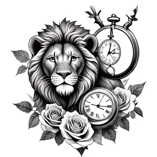Lion With A Pocket Watch Roses Baby