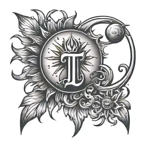 Letter T With Sun And Moon