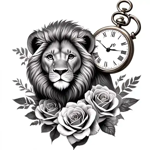 Baby Lion With A Pocket Watch Roses Baby