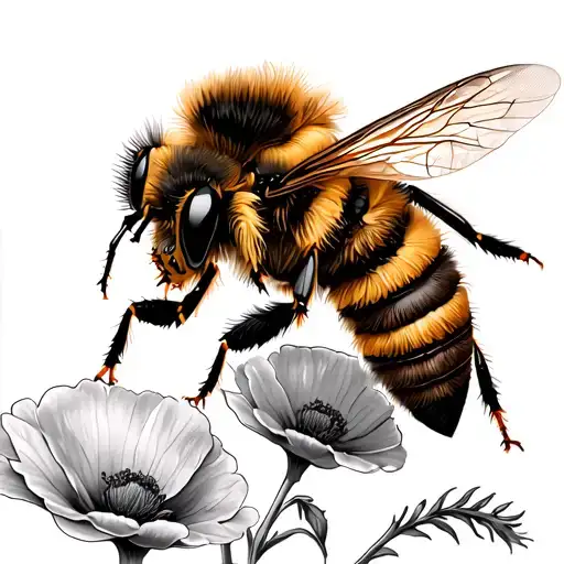 Honey Bee With Cone And Poppy Flower