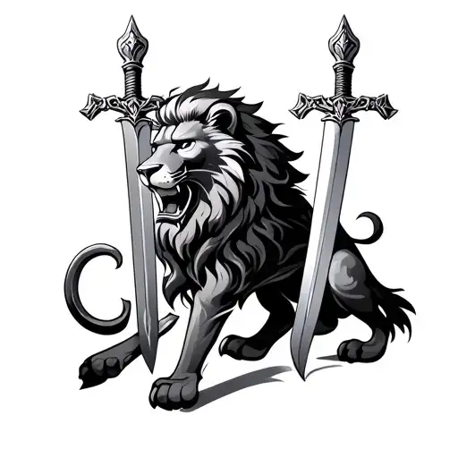 Lion And Two Long Swords