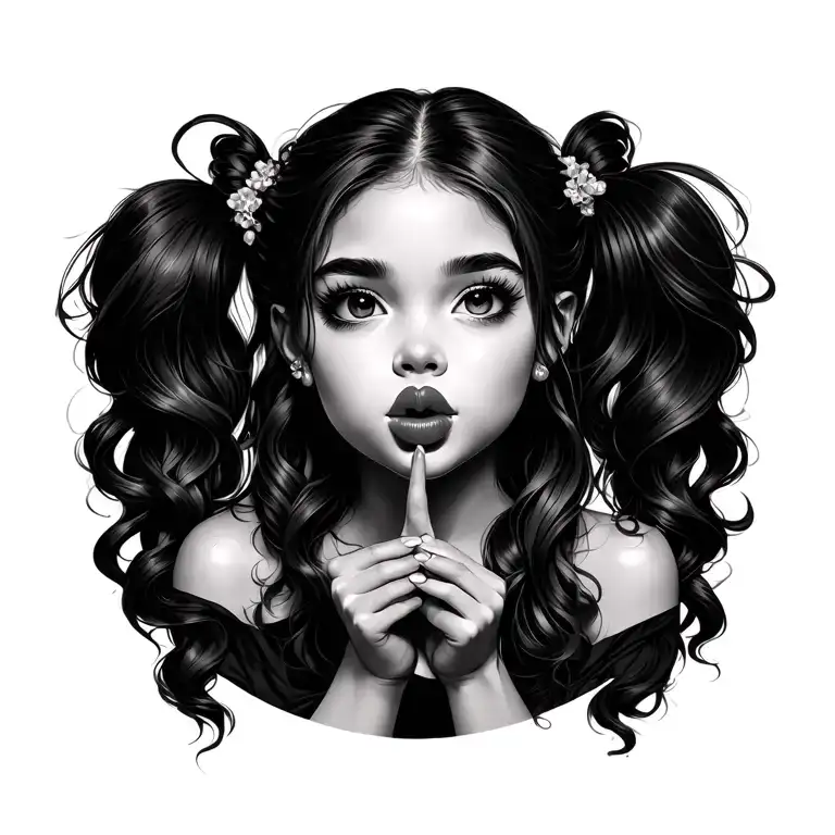 Girl With Pigtails Blowing A Kiss